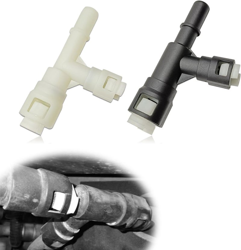 Pleoos 2PCS Car Heater Inlet Hose Fitting 15055343 Heater Inlet Hose Connector Tee Compatible with 00-14 GMC Yukon Sierra Chevy Tahoe Suburban Cadillac Escalade (Black & White) - Image 1